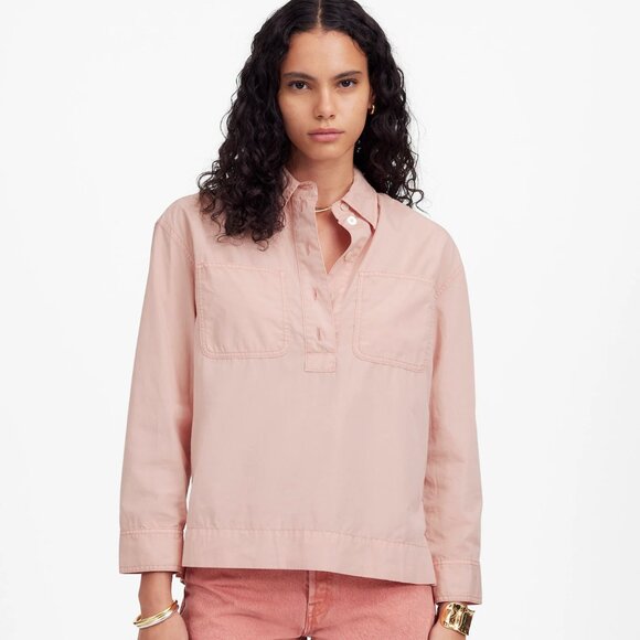 Madewell Denim Popover Shirt in Garment Dye in Pale Blush, Size X-Large - Picture 1 of 11